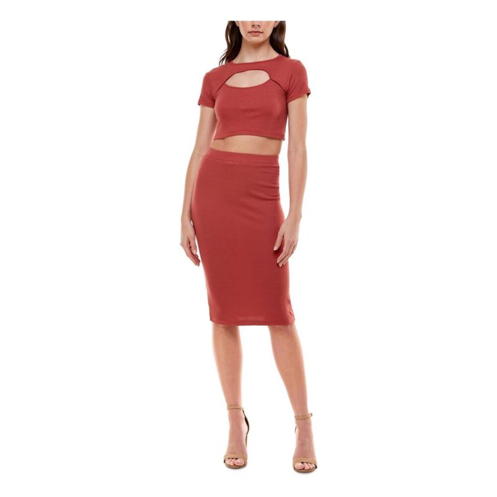 ALMOST FAMOUS Womens Midi Dress Coral Short Sleeve Up Back Cutout Juniors L